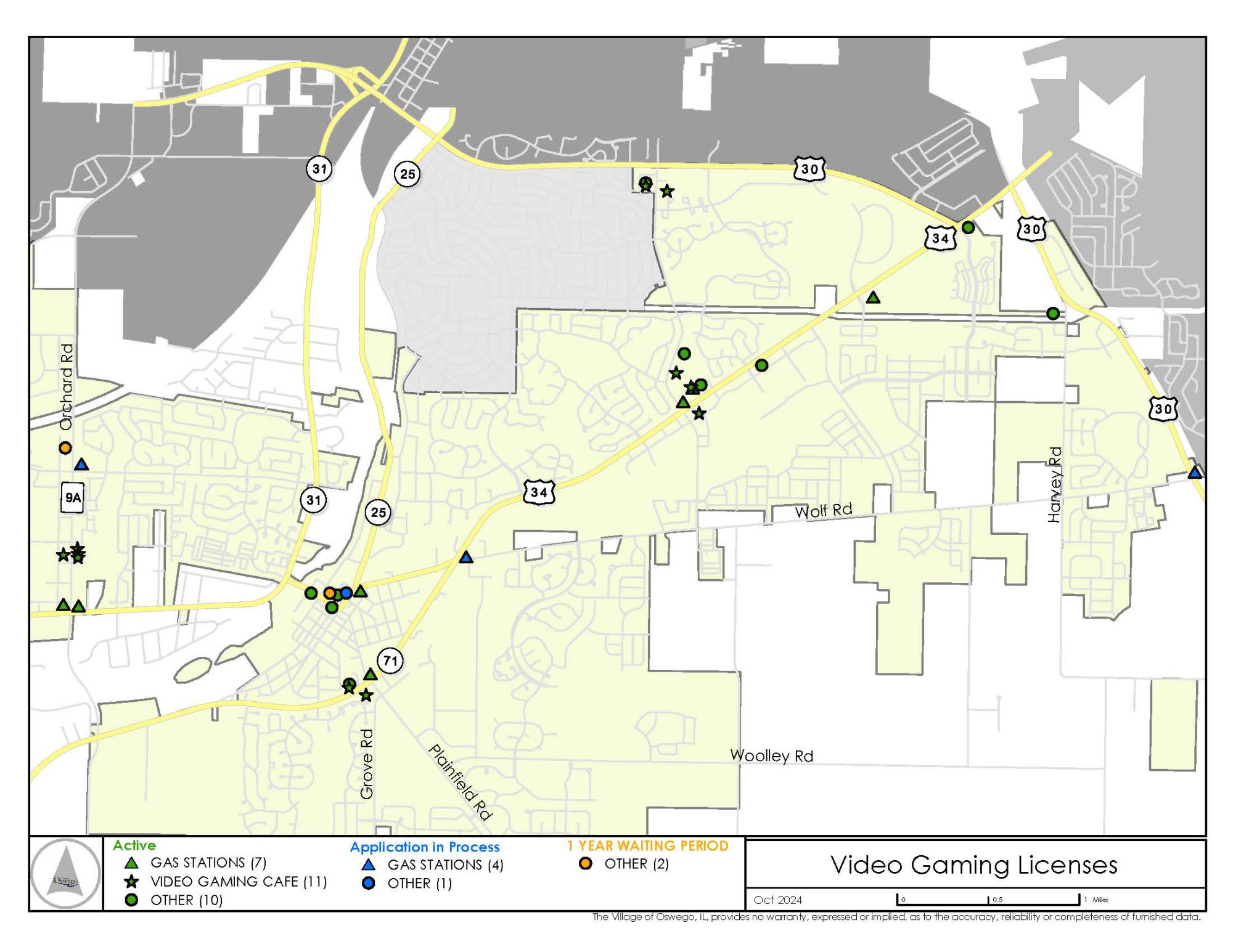 Video Gaming Licenses Map image Oct 2024